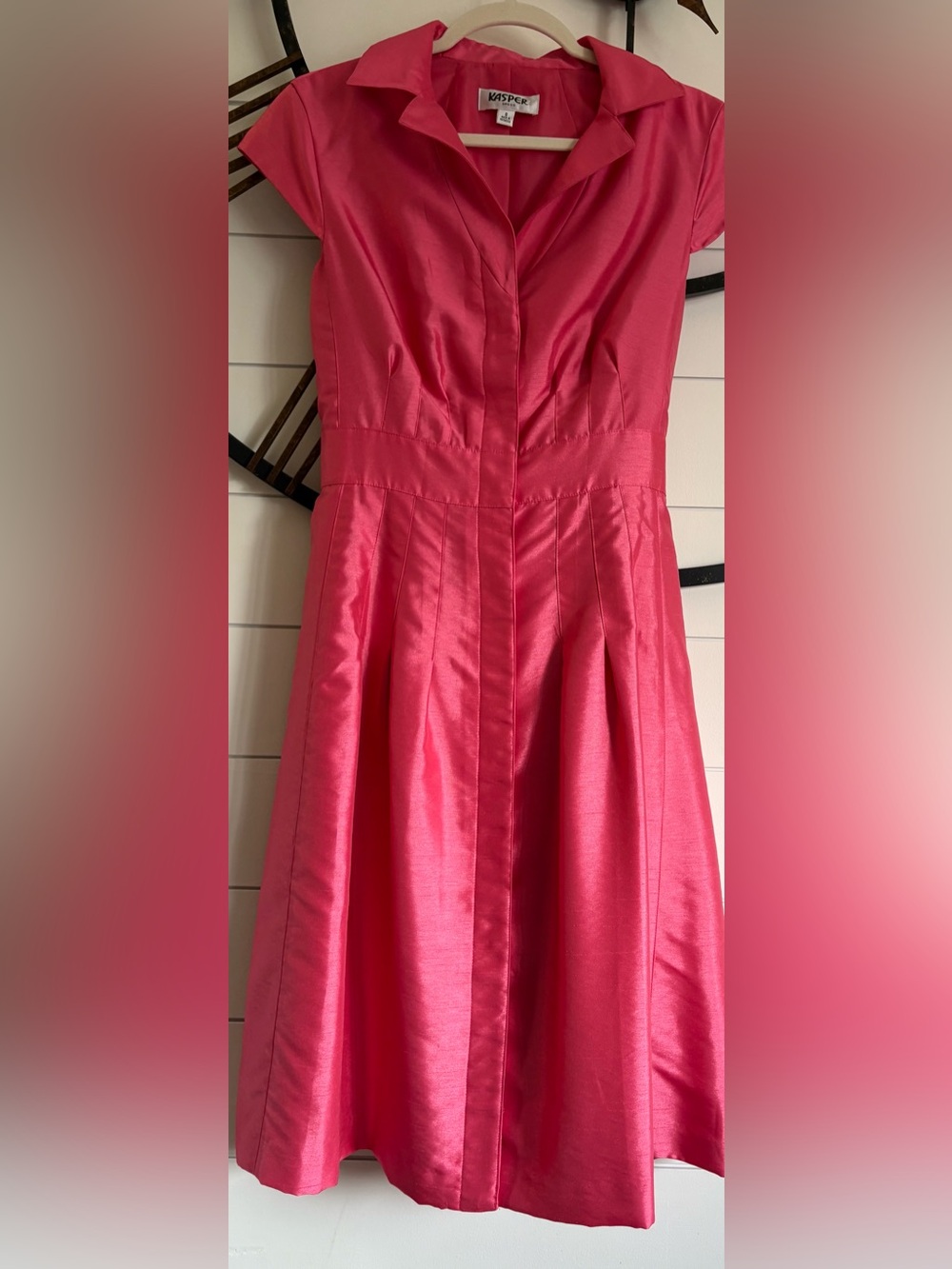 Kasper Hot Pink Classic Fit & Flare Dress w Tailored Princess Seams & Sash Sz 8 - Picture 8 of 15